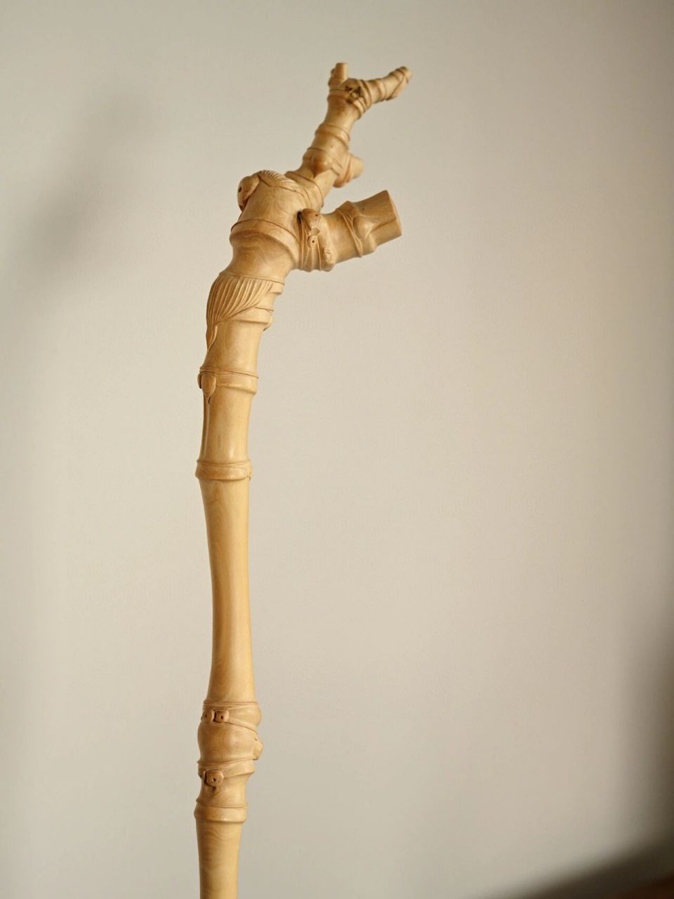 一蓑烟雨任平生 黄杨木|竹风 文人杖 取君子之木整料雕刻而成,料色