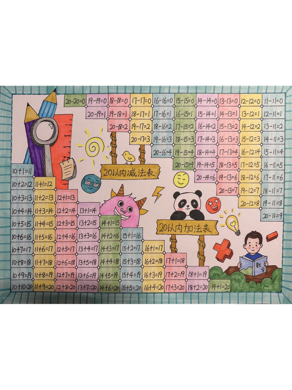 一年级数学20以内加减法手抄报 需要线稿请私我哟