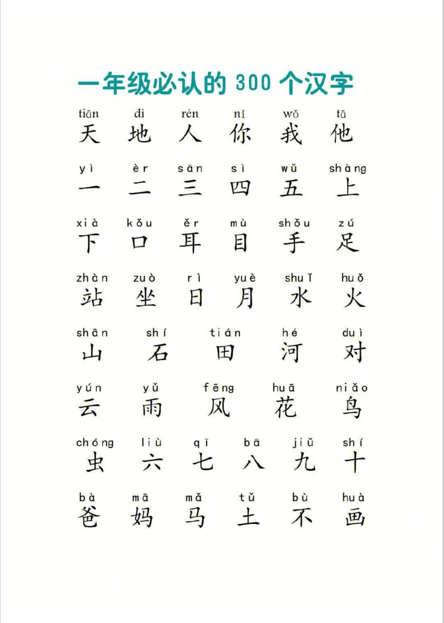 幼儿园大班准备认识的汉字300个