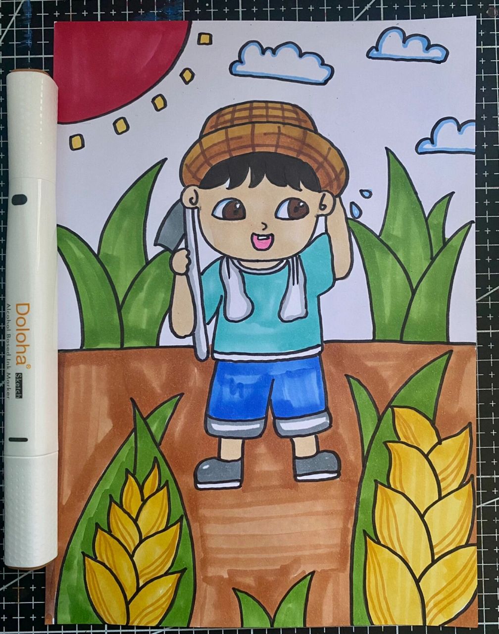 劳动节儿童画 劳动主题画干活 多乐绘马克笔 儿童画