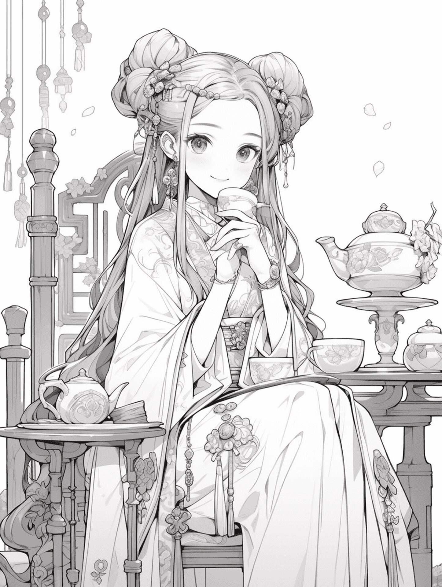 她系列之【汉服女生】线稿可临摹可涂色