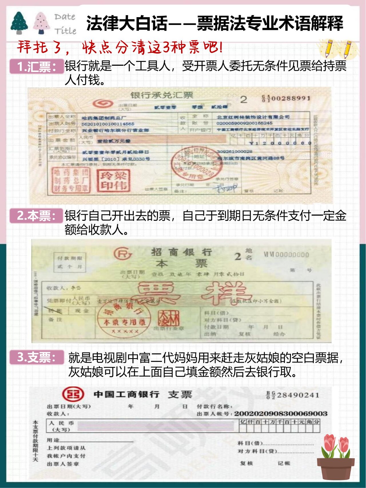 支票:就是电视剧中富二代妈妈用来赶走灰姑娘的空白票据,灰姑娘可以