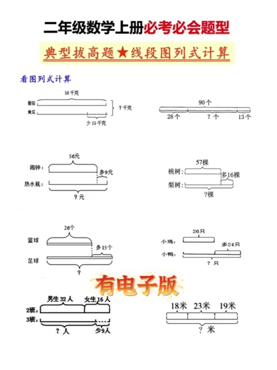 二年级数学上册线段图列式计算重点必考