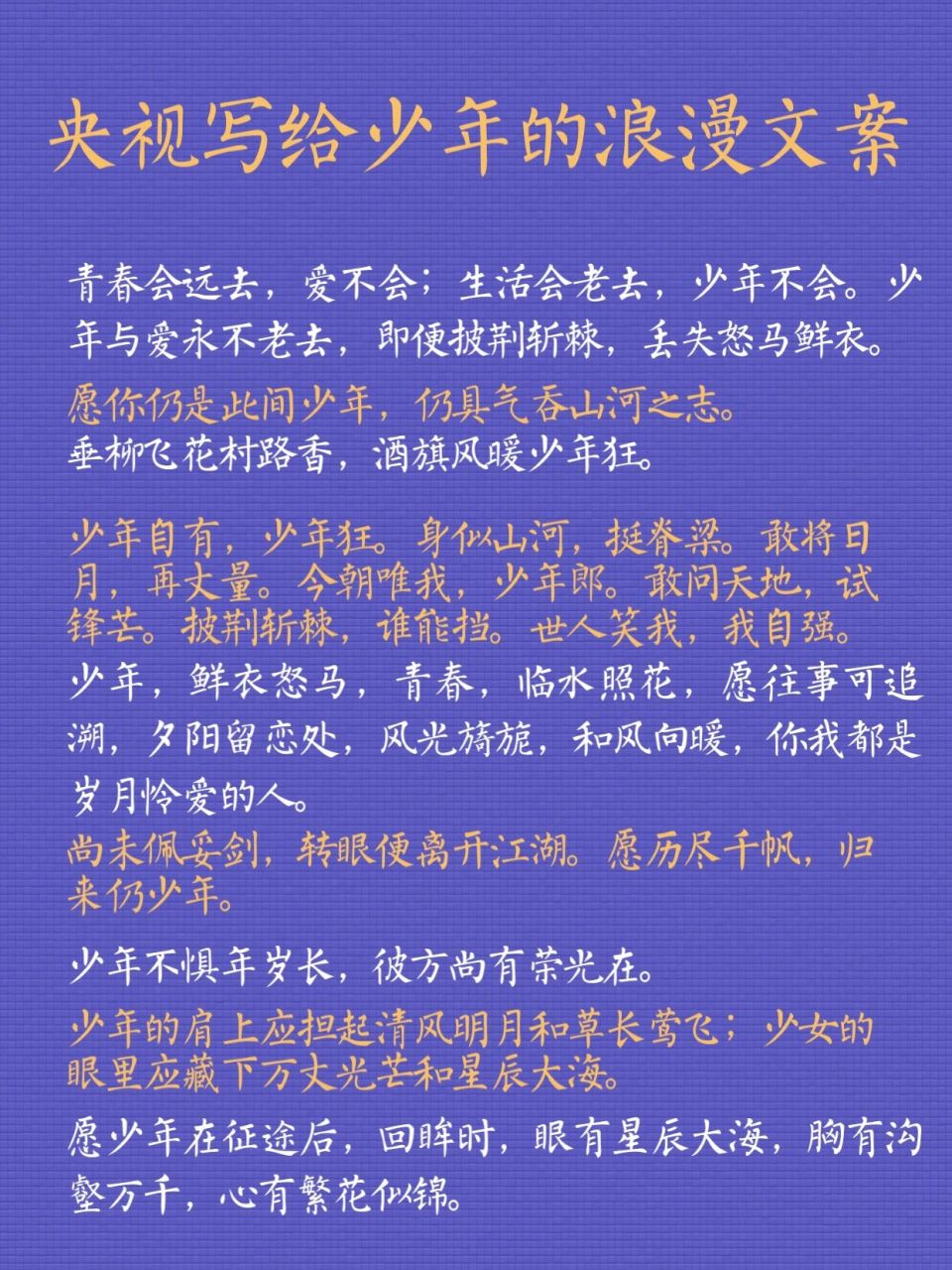 关于央视写给少年追梦的浪漫文案的信息