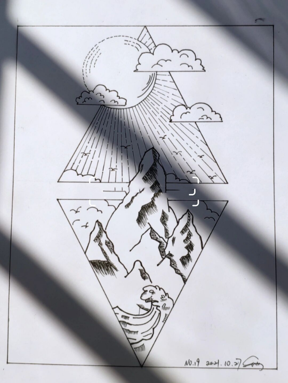 黑白装饰画「风景画」有过程图 附临摹原图 98聆听大自然的旋律