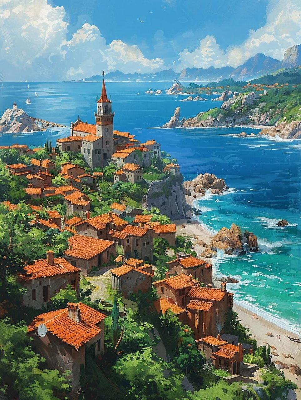 ai水彩|地中海风情