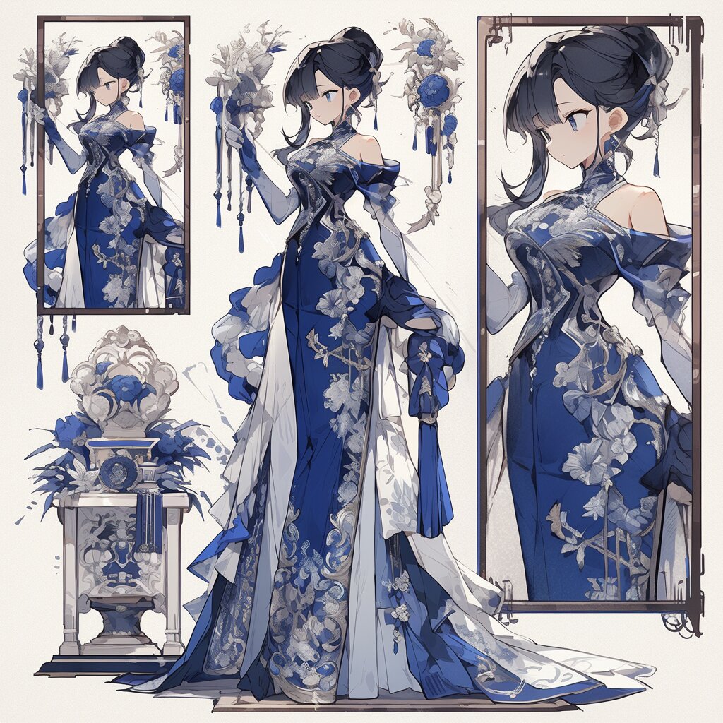 ai绘画|青花瓷复古礼服(裙子)
