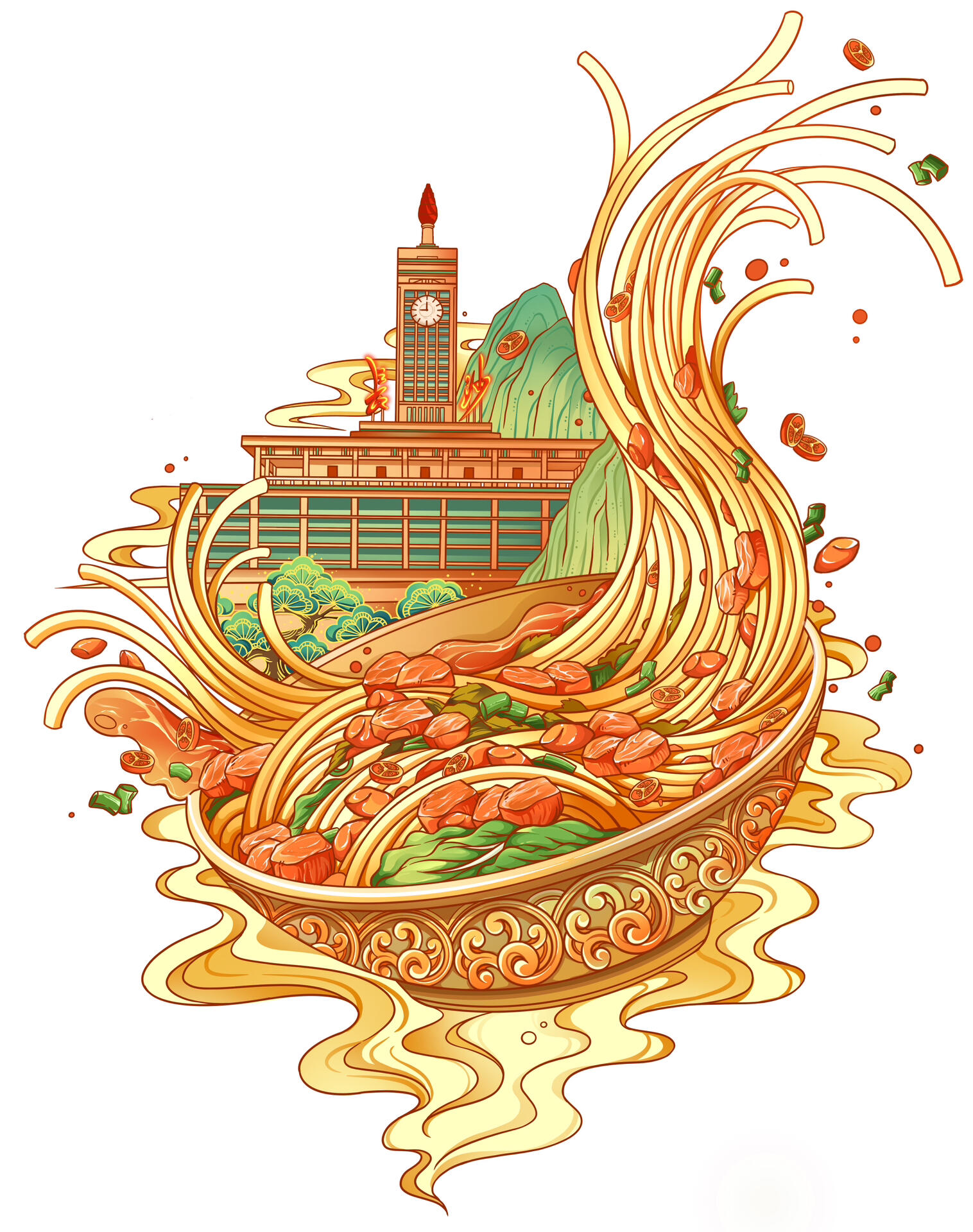 国潮插画|酸菜牛肉粉