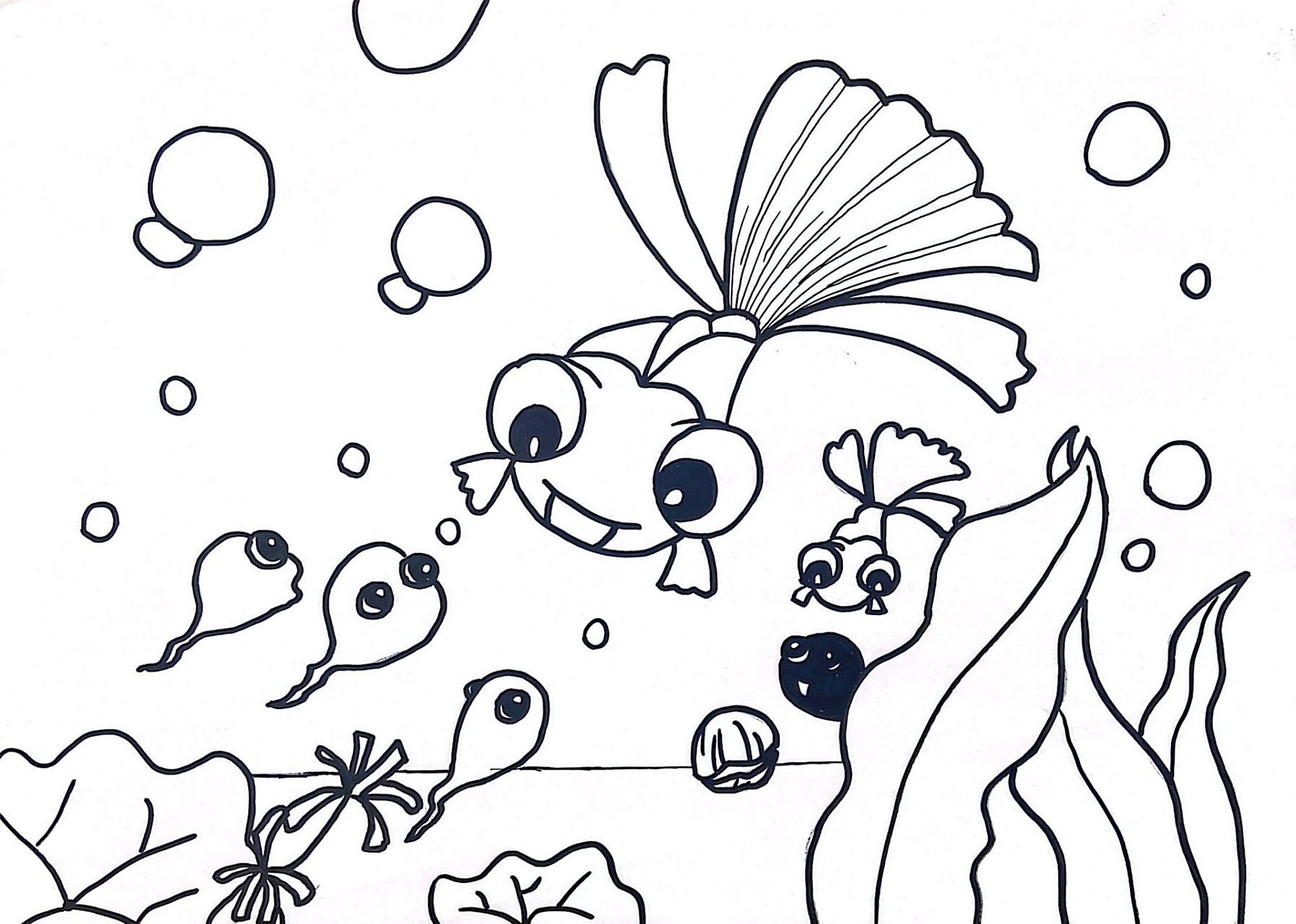 手绘-小蝌蚪找妈妈(附线稿) 连环画《小蝌蚪找妈妈》