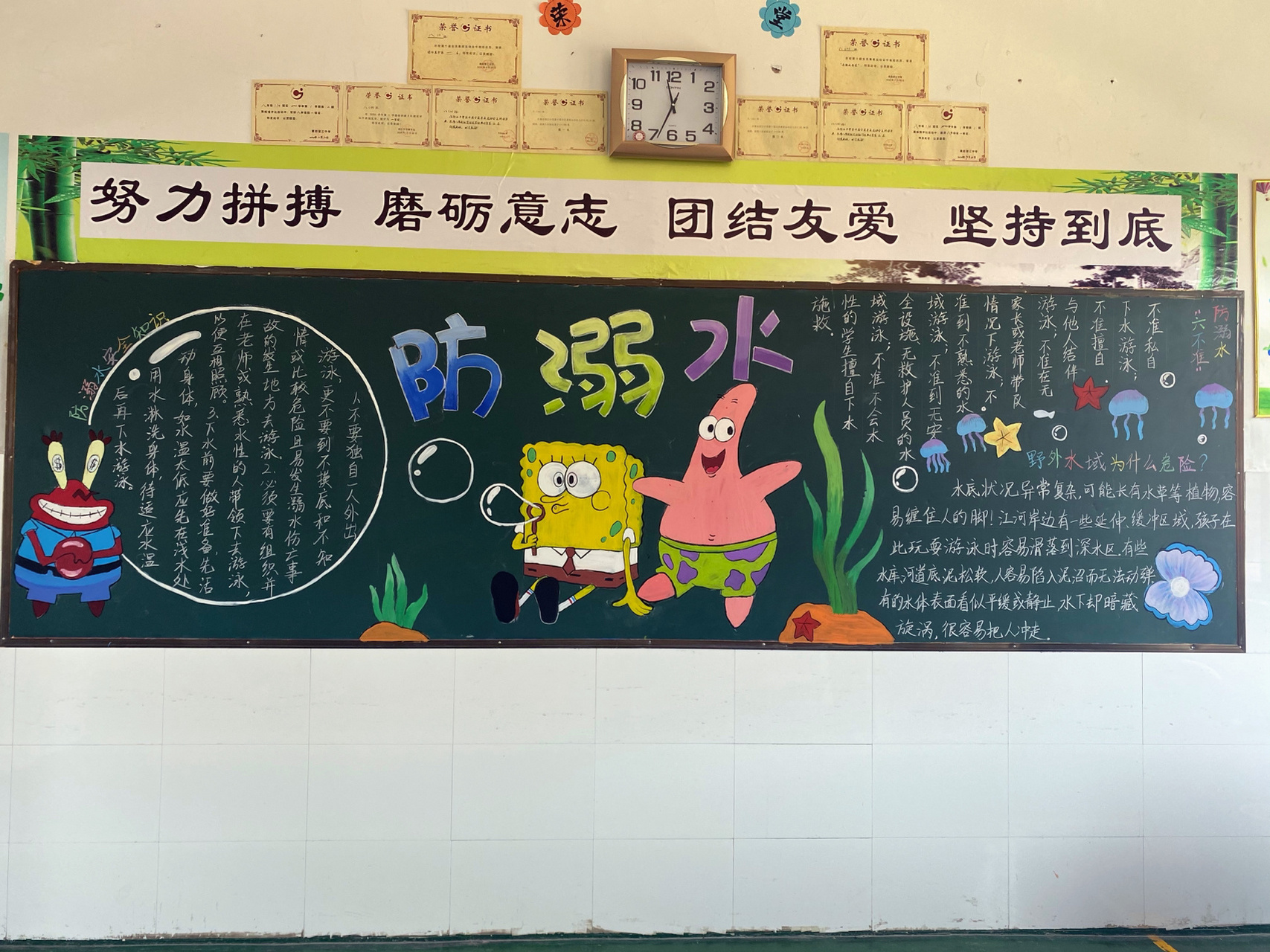 安全教育预防溺水黑板报-海绵宝宝 本期黑板报主题:防溺水 海绵宝宝