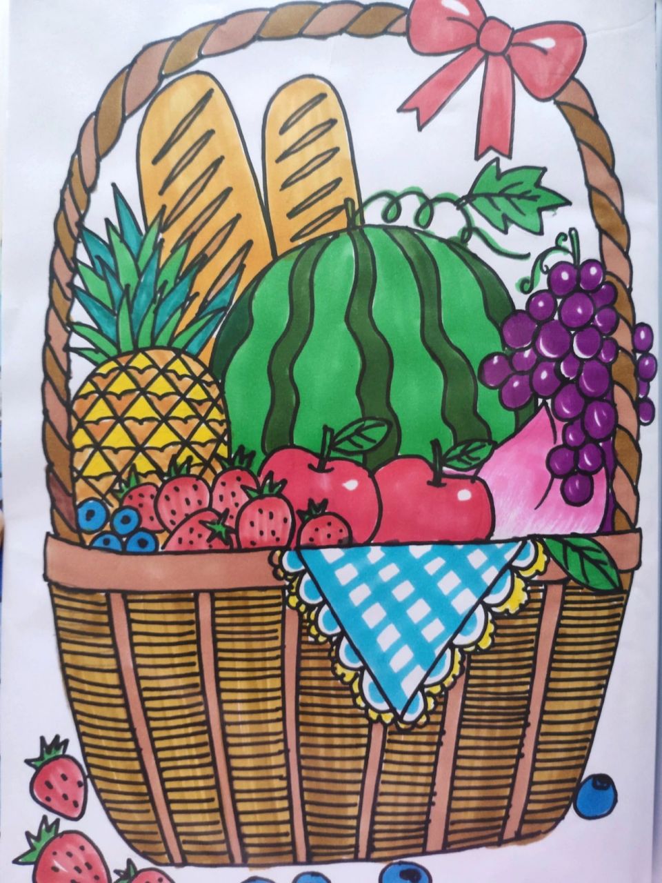 儿童画一篮子水果图片