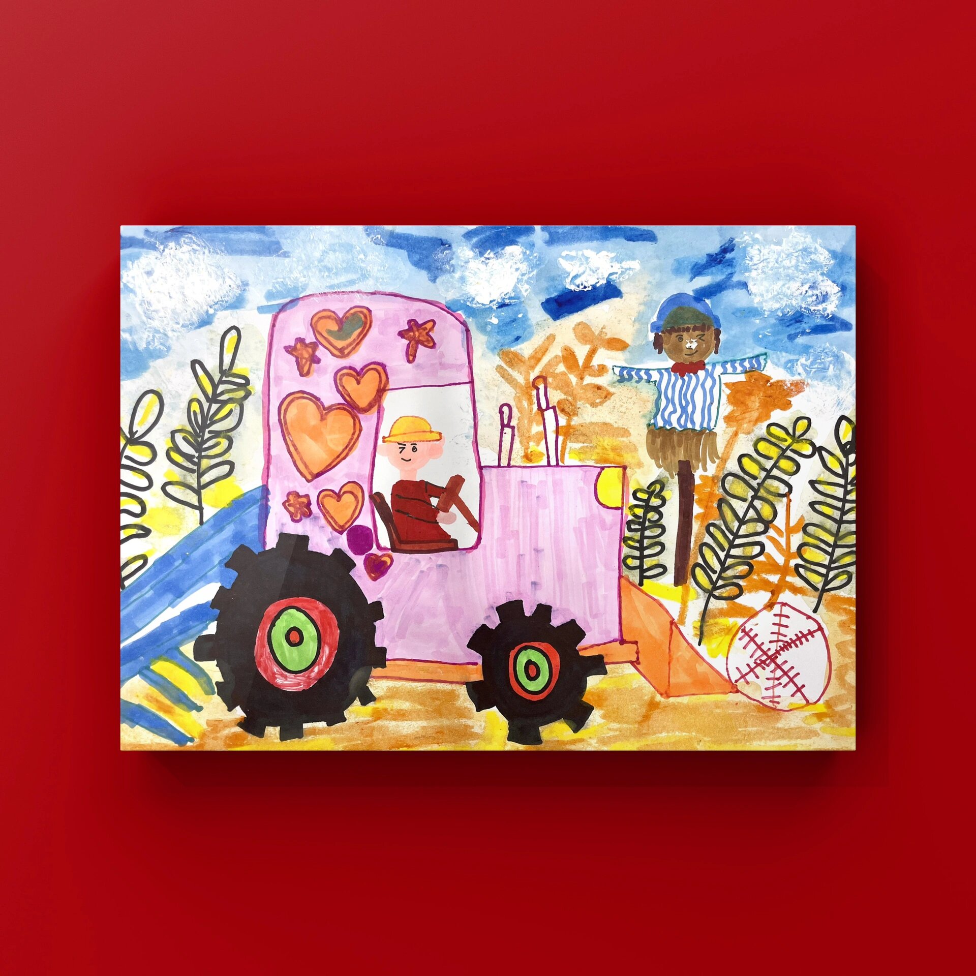 秋天是丰收的季节,收割机绘画 5-6岁,收割机绘画,收割场景画