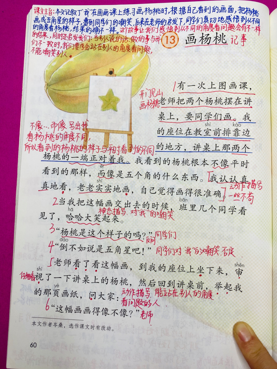 二年级下册语文课堂笔记《画杨桃》