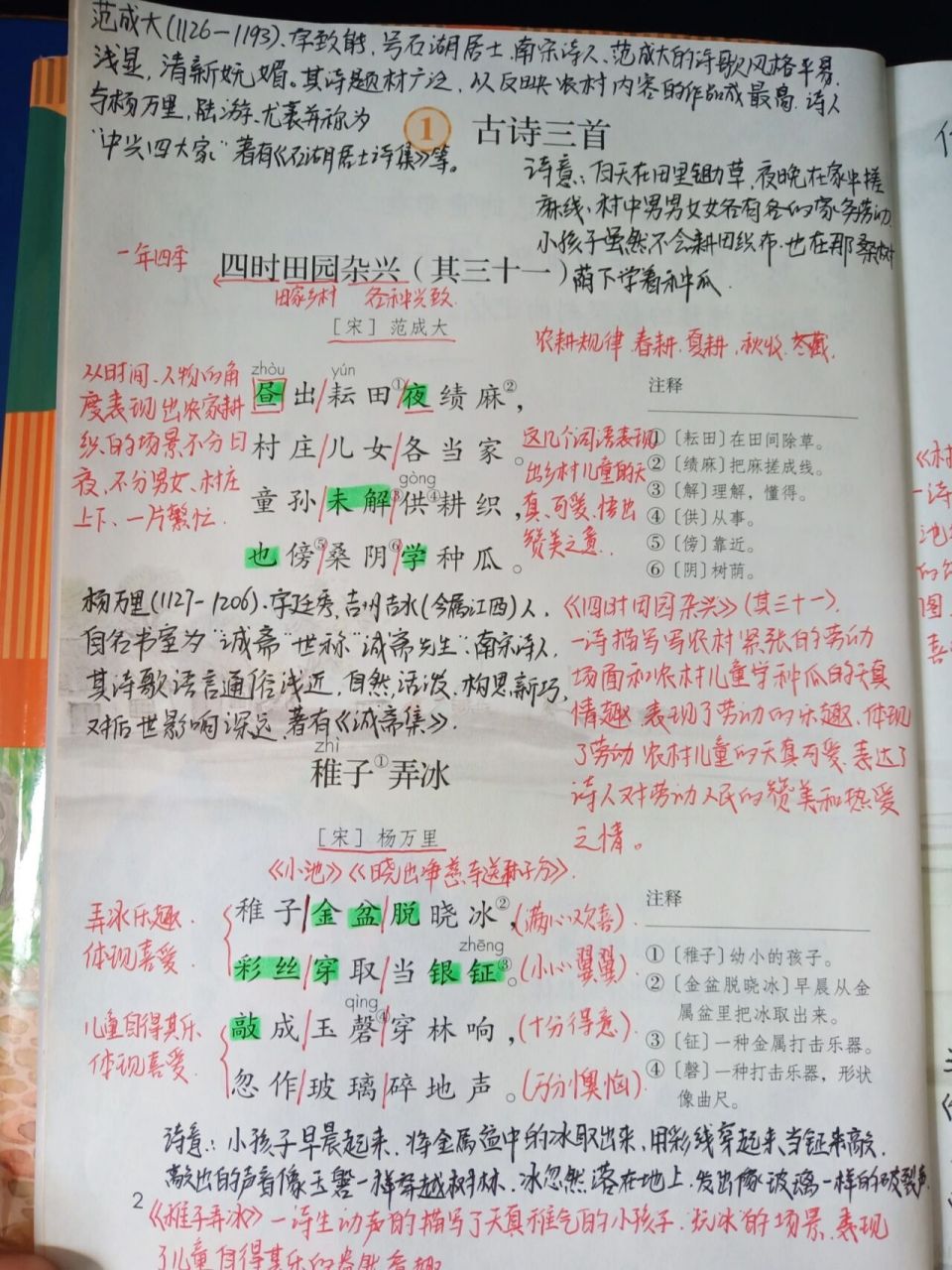 四时田园杂兴(其三十一) 稚子弄冰 村晚