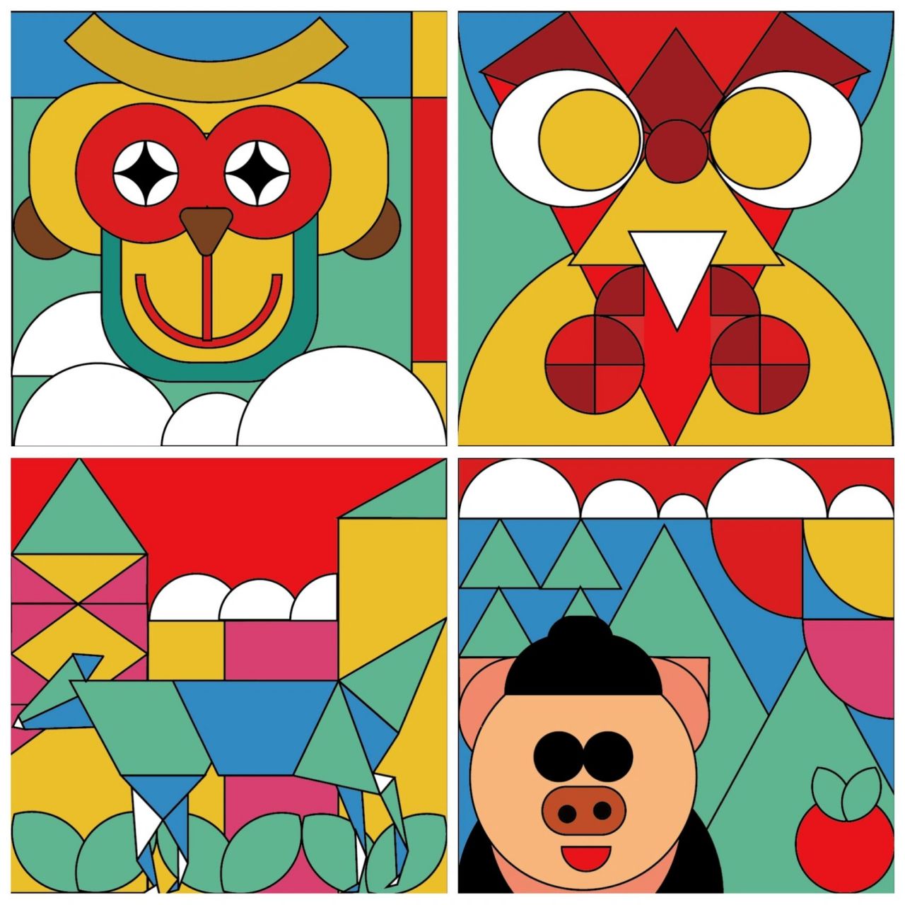 几何图形插画 一些简简单单的几何图形拼出一副插画(部分构成有参考)