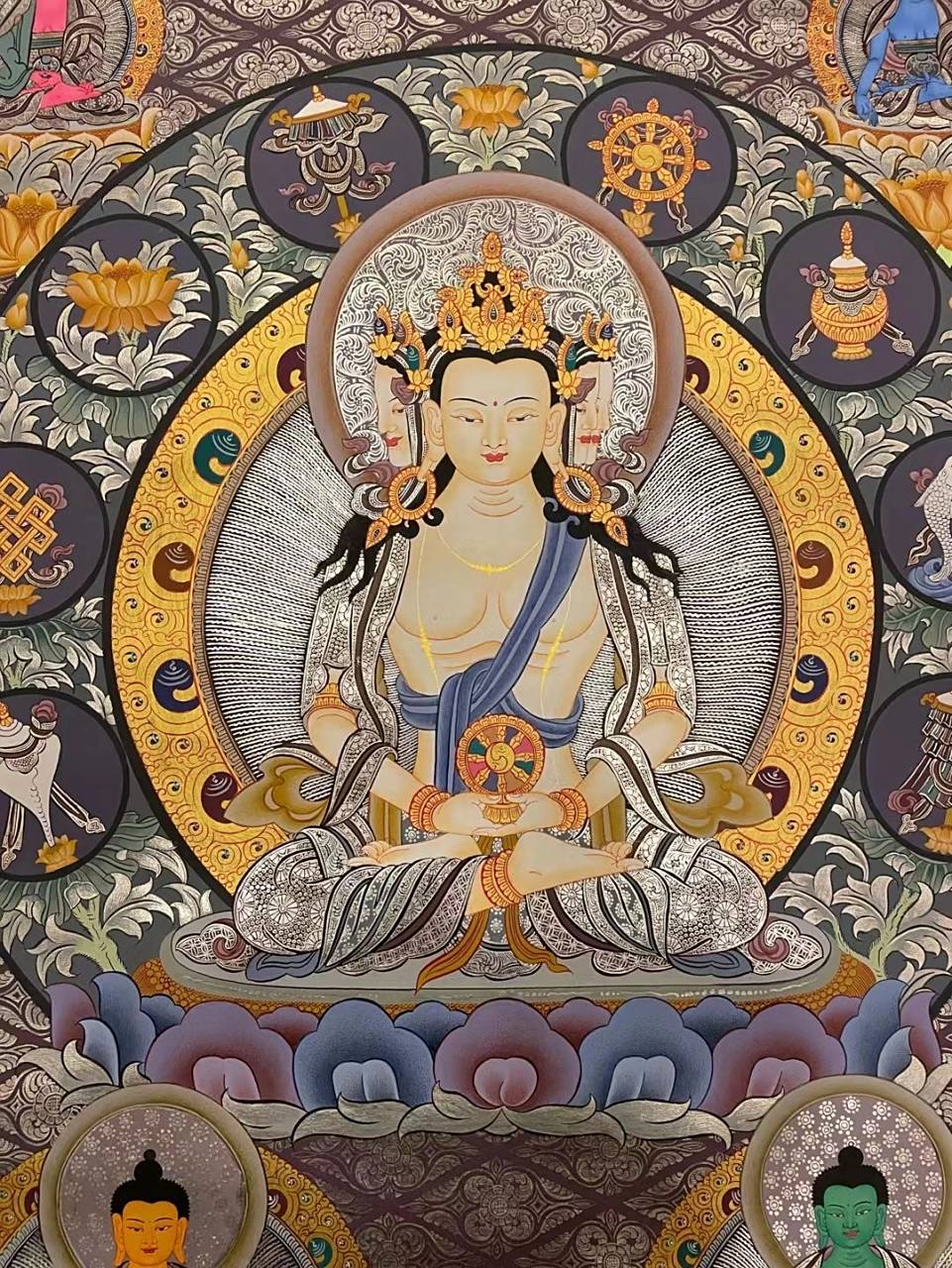 手绘唐卡 大日如来佛 见者吉祥 大日如来佛 规格(85x60cm) 大日如来佛