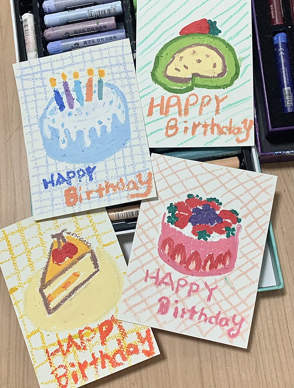 油画棒|手绘生日贺卡|简单可爱不手残 为忙碌的学习工作增加一点简单