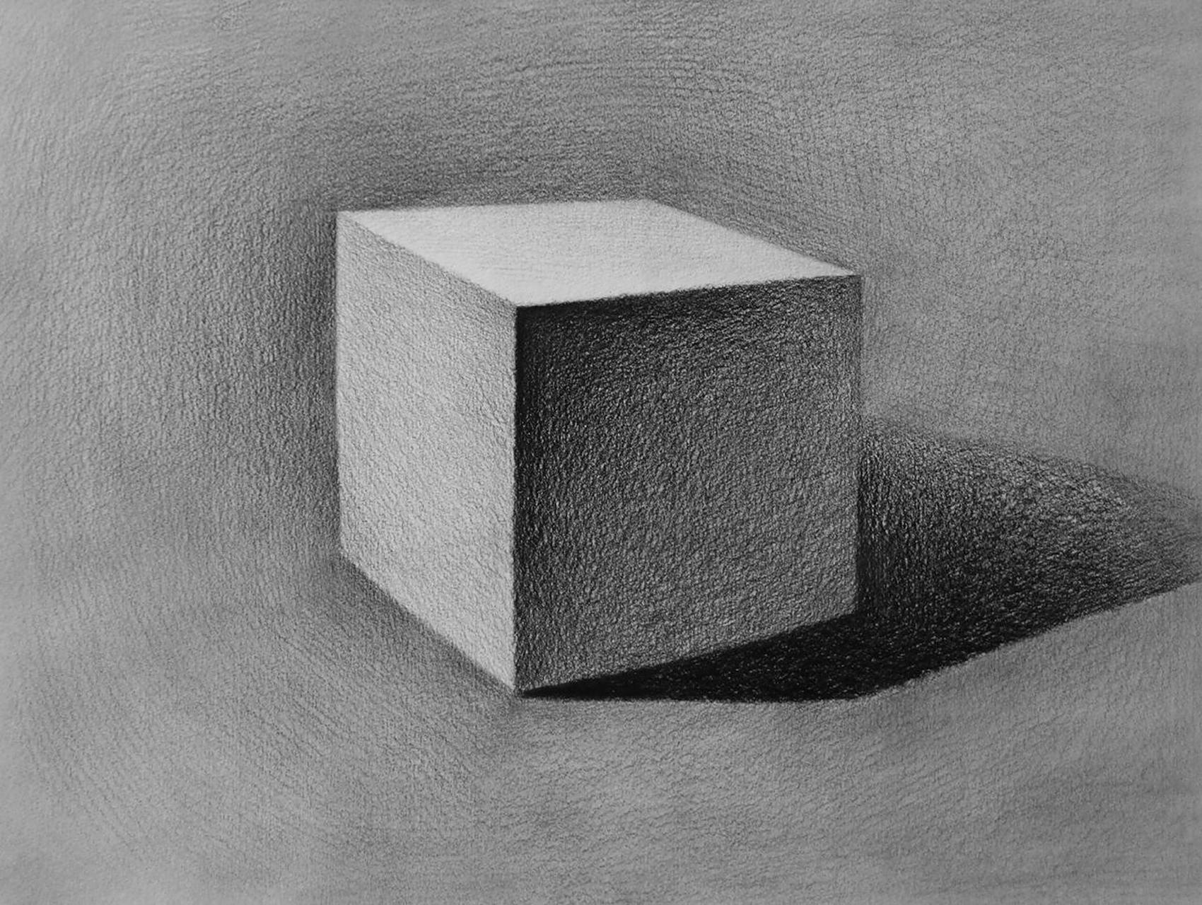 步骤②:【起形】 画出正方体的外形与结构,并找出投影的形状.