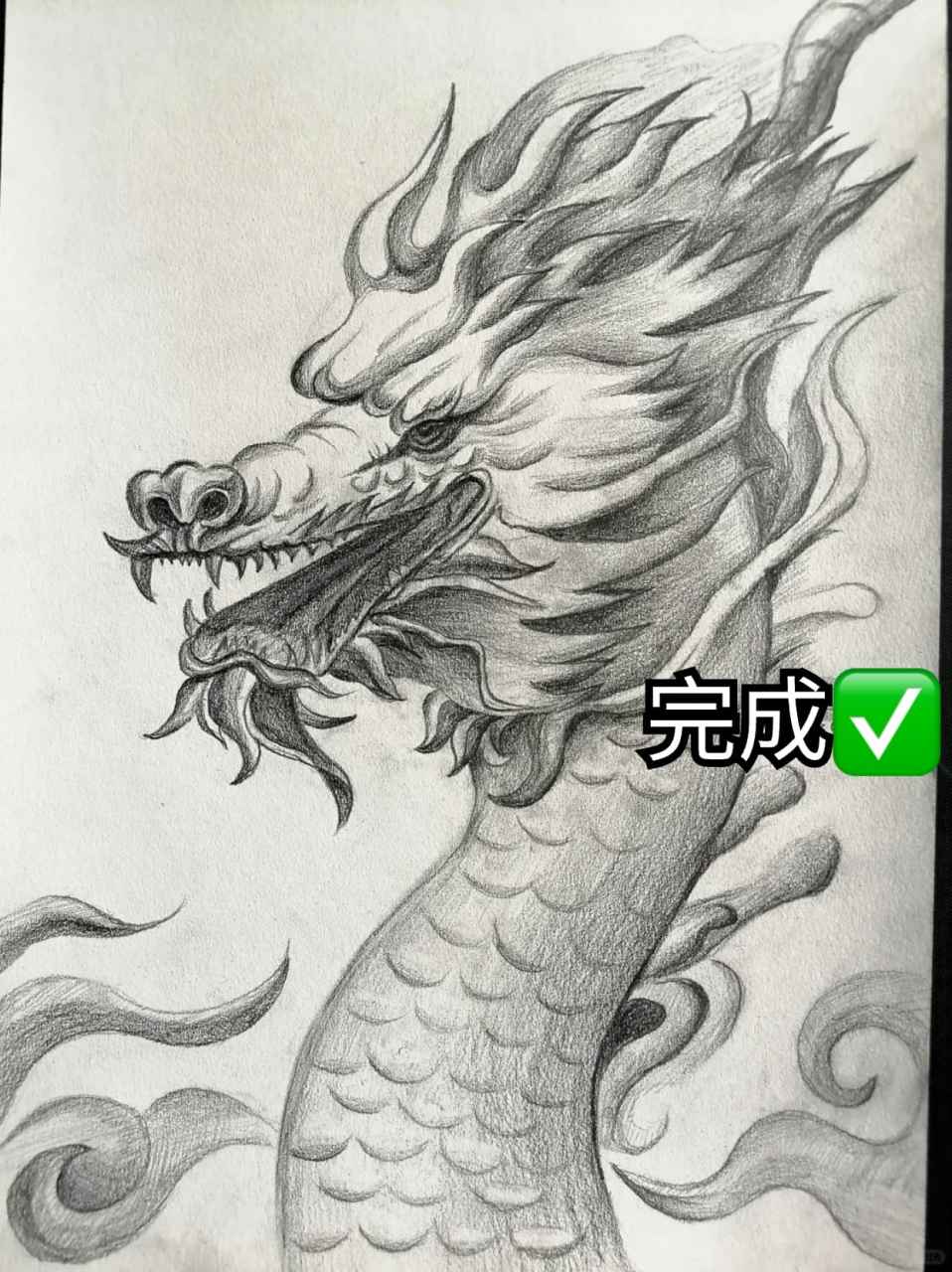 神龙怎么画霸气又帅气 素描龙的绘画步骤🐲 📍①铅笔起形,从龙头