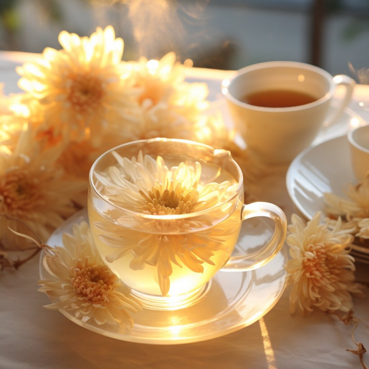 秋日午后,泡上一杯芬芳的菊花茶 秋天已然降临,午后的阳光透过窗户洒