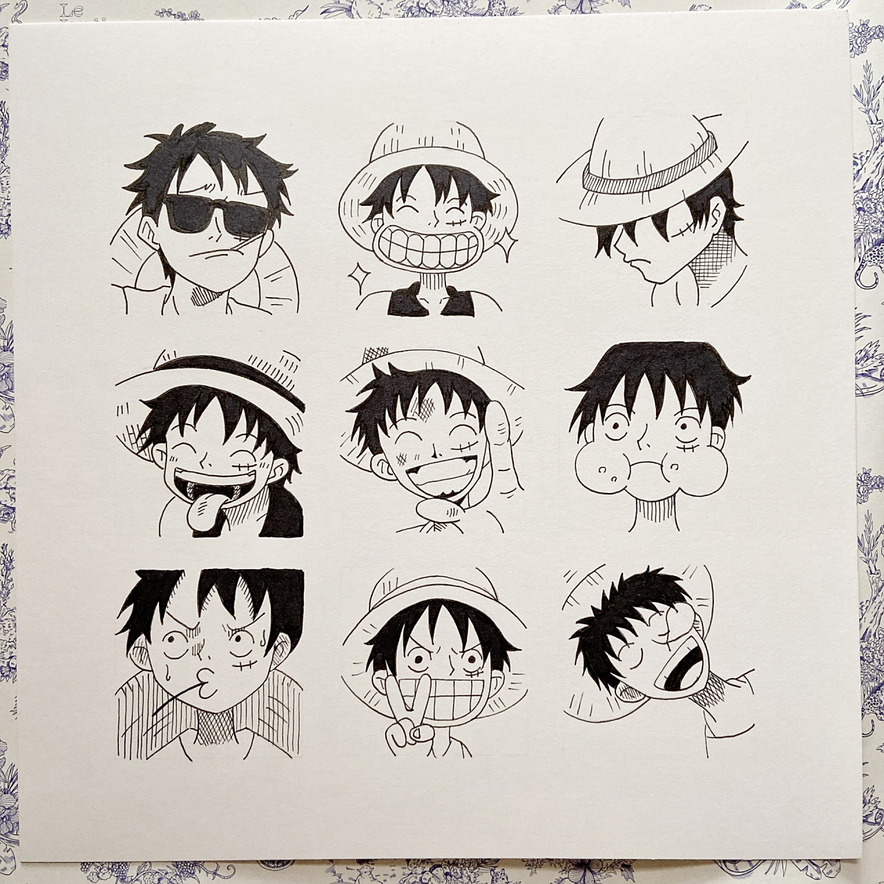 海贼王路飞手绘九宫格|附绘画步骤