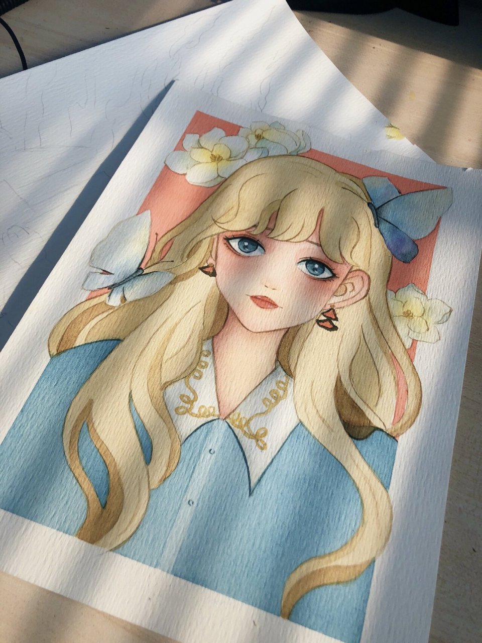 原创水彩人物|花与少女🦋(附过程图) 这是去年画的一幅原创插画《花