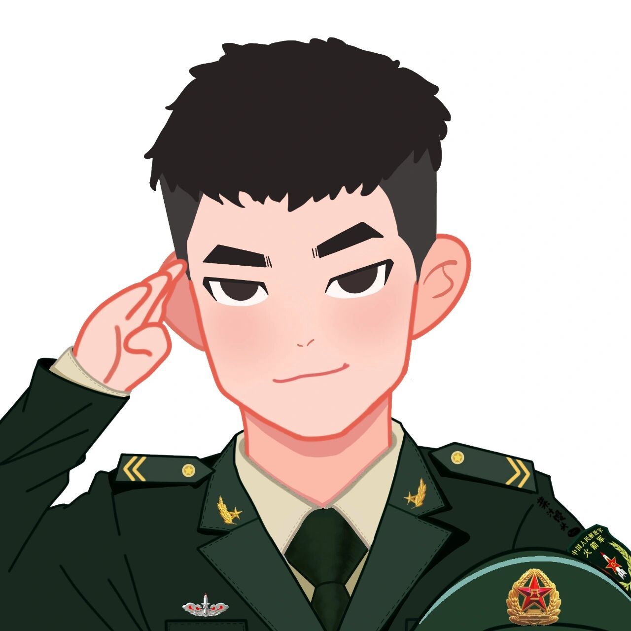⑤火箭军手绘头像 左手牵你右手敬礼    火箭军常服区别于陆军的松枝