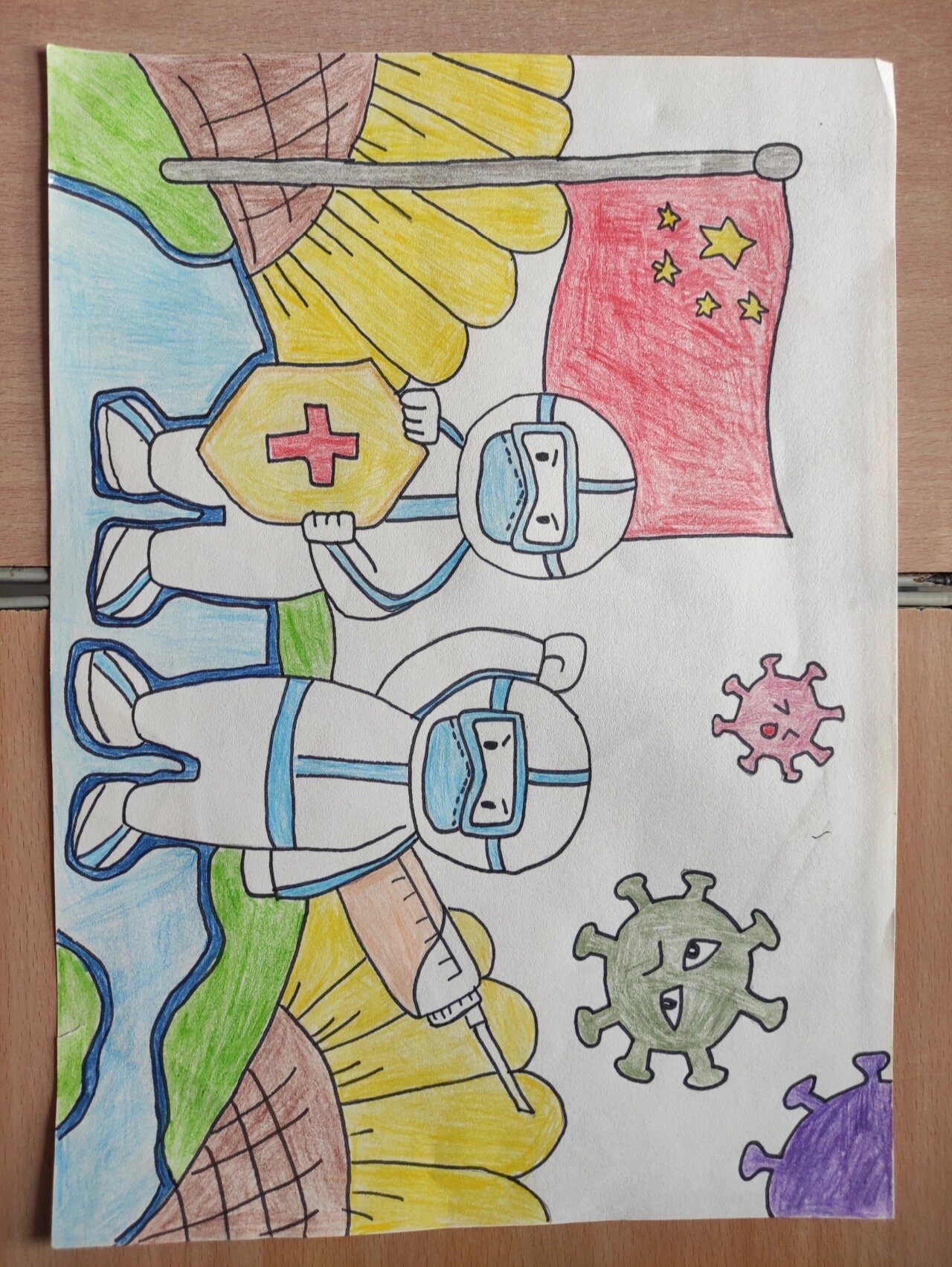 抗疫主题简笔画