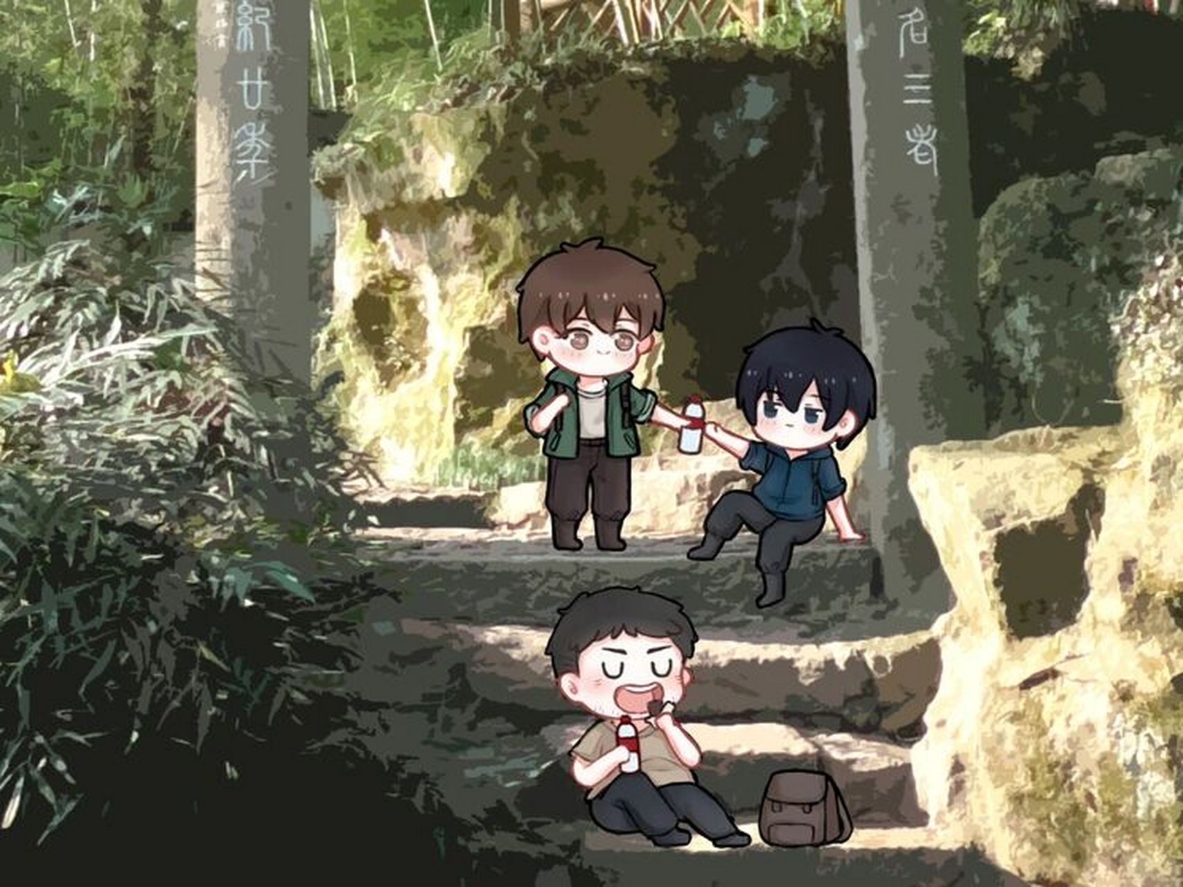 【盗墓笔记】铁三角 西泠印社 照片画纸片人,画了铁三角 背景是自己拍