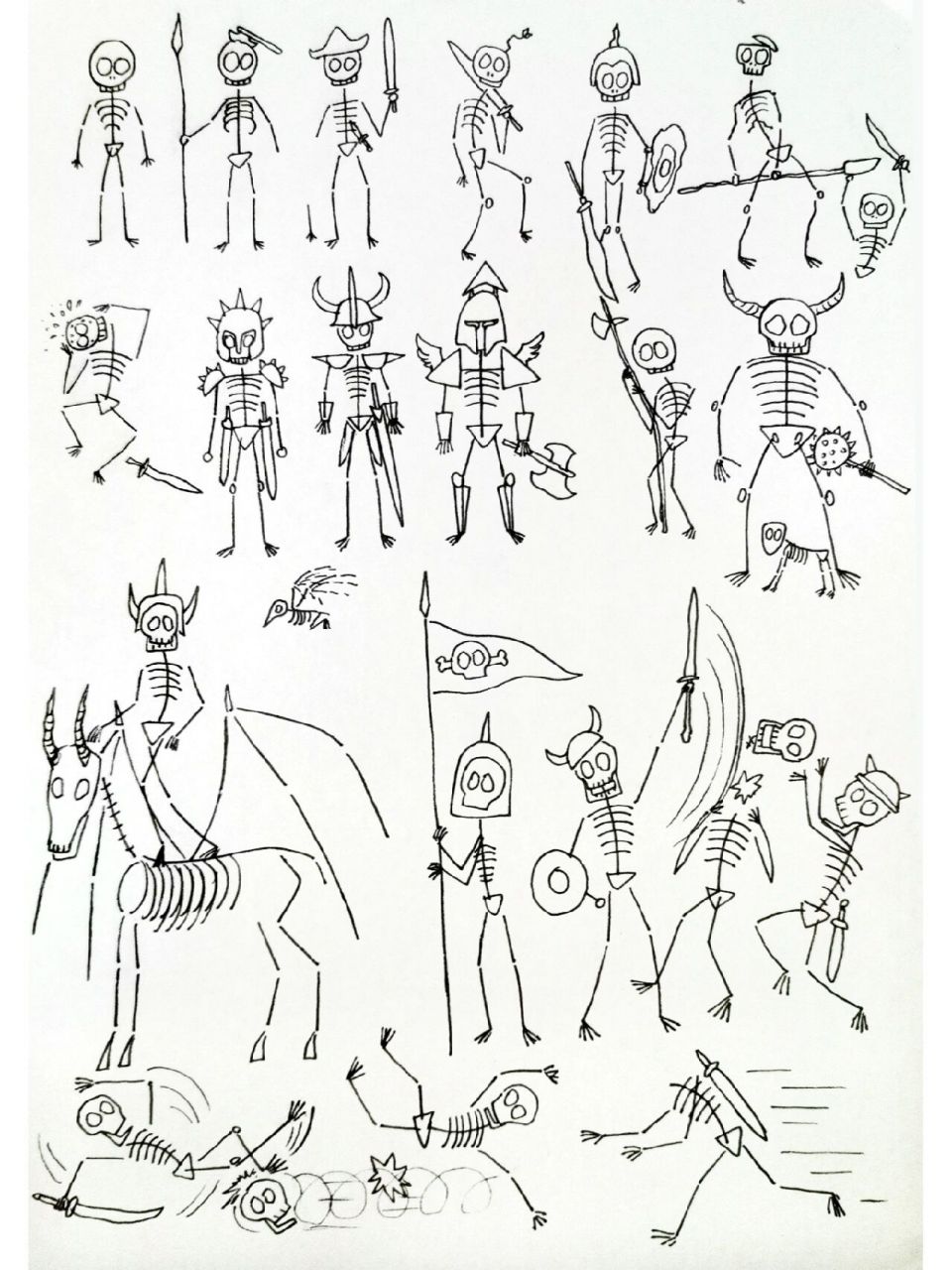 火柴人,骷髅,奇幻,漫画创意儿童画 画给孩子们看的奇幻题材,加入了