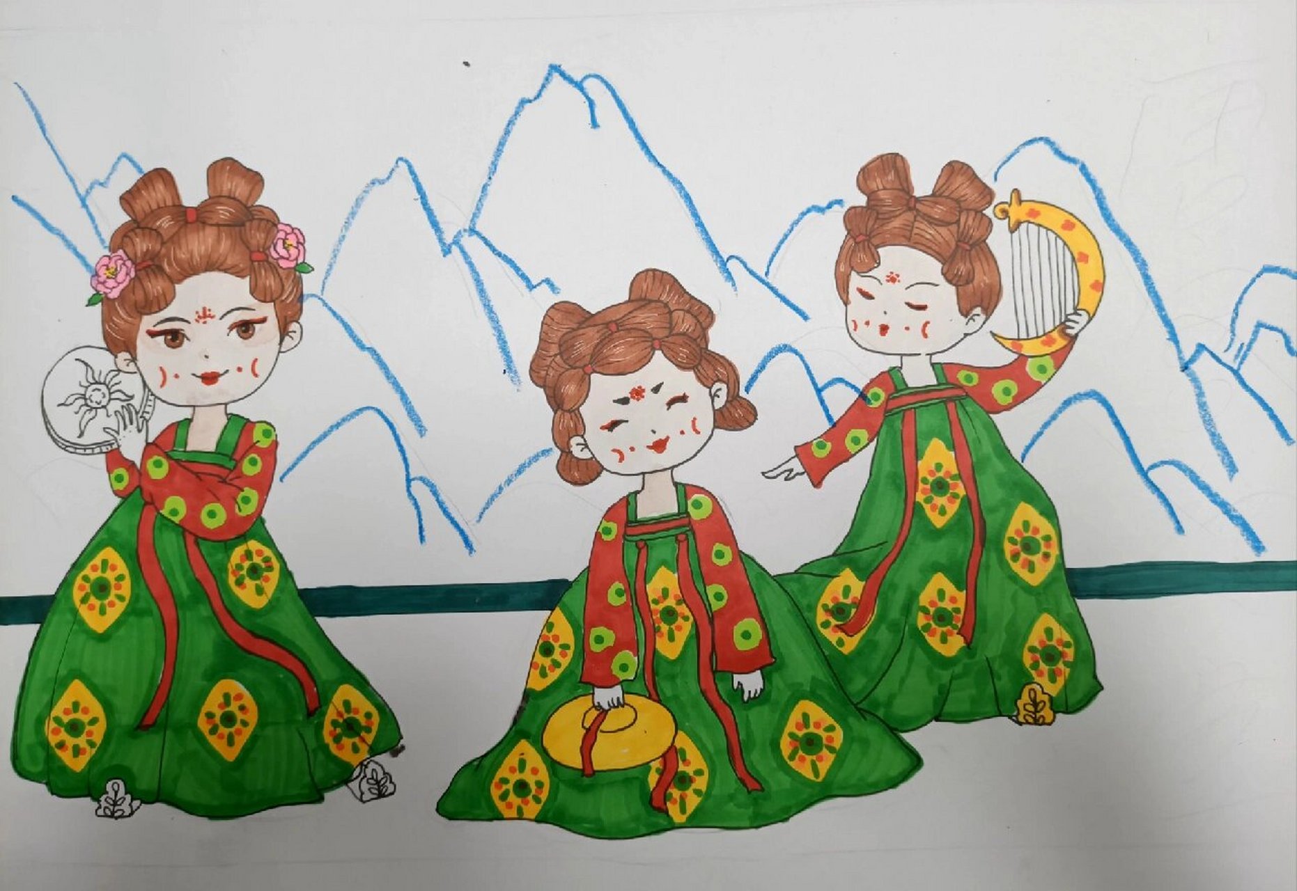 古风漫画儿童画《唐宫夜宴》 附详细过程图