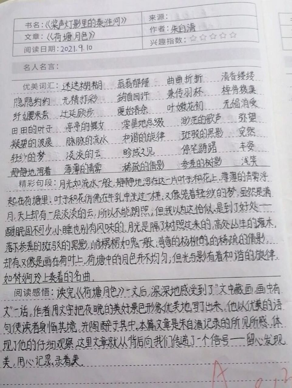 读书笔记《桨声灯影里的秦淮河》 字丑见谅