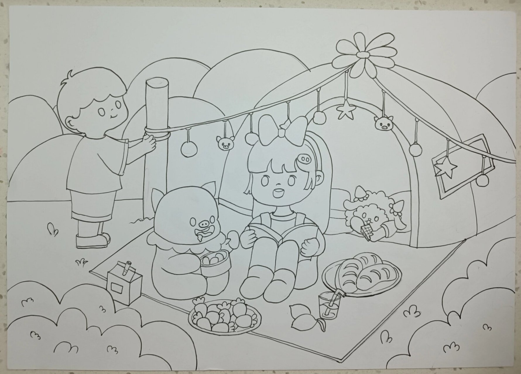 儿童画‖考级 『郊游,野餐,聚会』步骤图 临摹