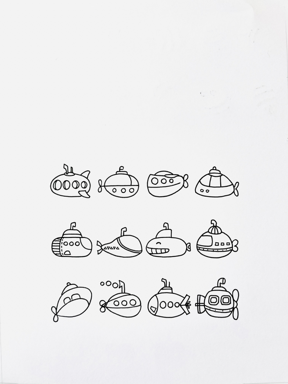 【简笔画】潜水艇07 分享一组潜水艇简笔画 真的是可可爱爱吖 这个