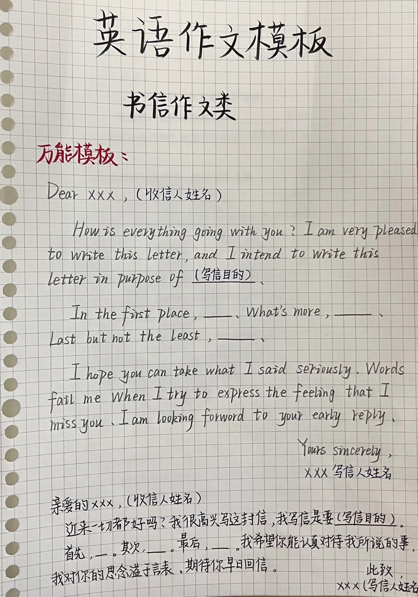 新增内容7515英语作文模版——书信格式类(一