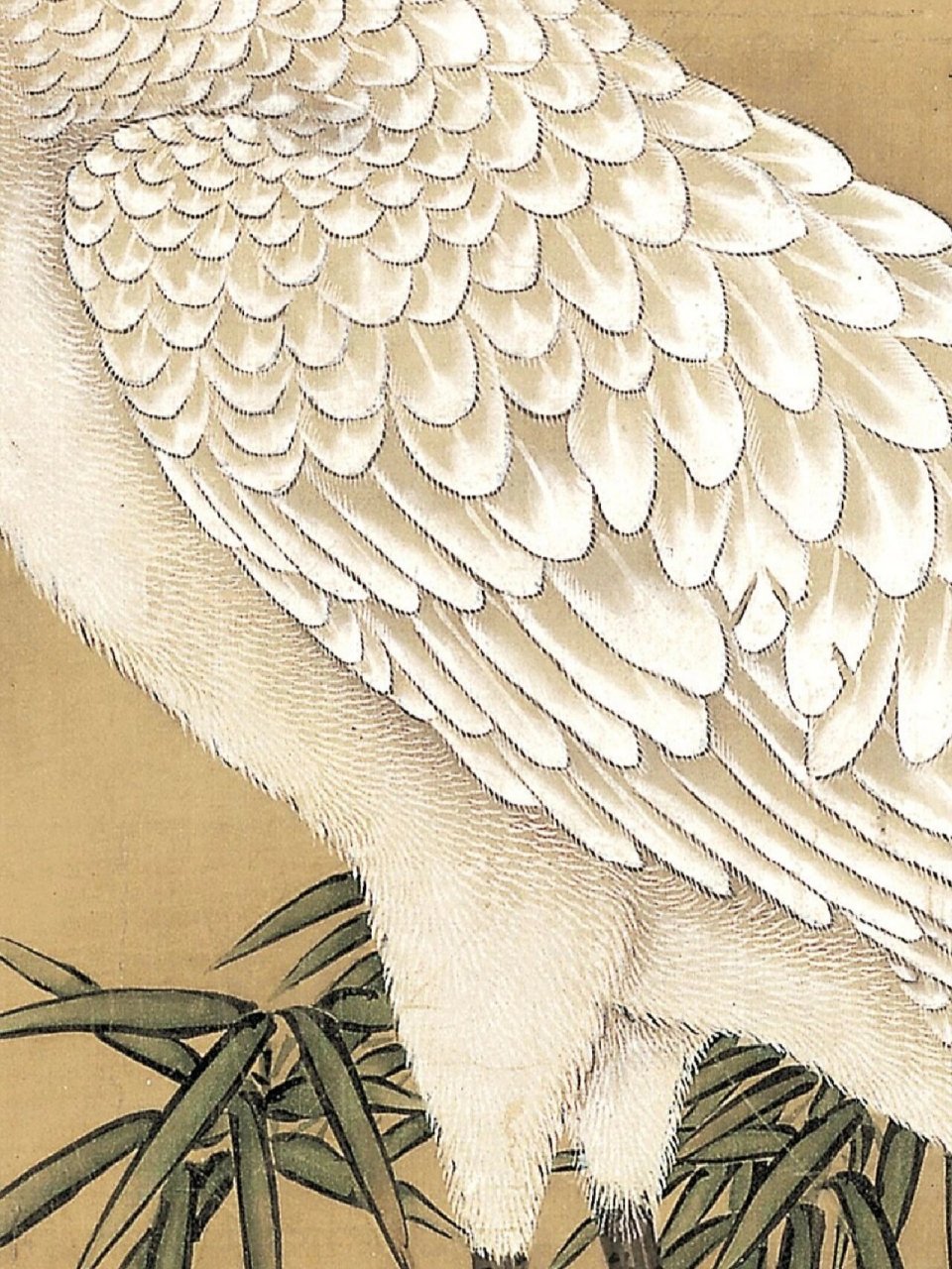 第191幅《松梅双鹤图》清  沈铨 图绘远处山峰隐约呈现,近处松鹤一对