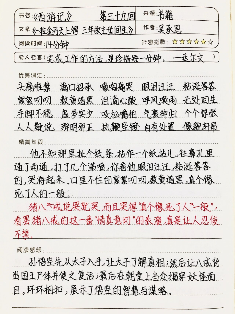 《西游记》读书笔记 第三十九回 七上必读书目