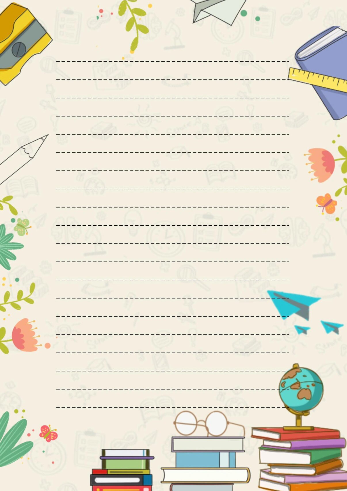 可爱卡通校园风95横线信笺专用纸 好看