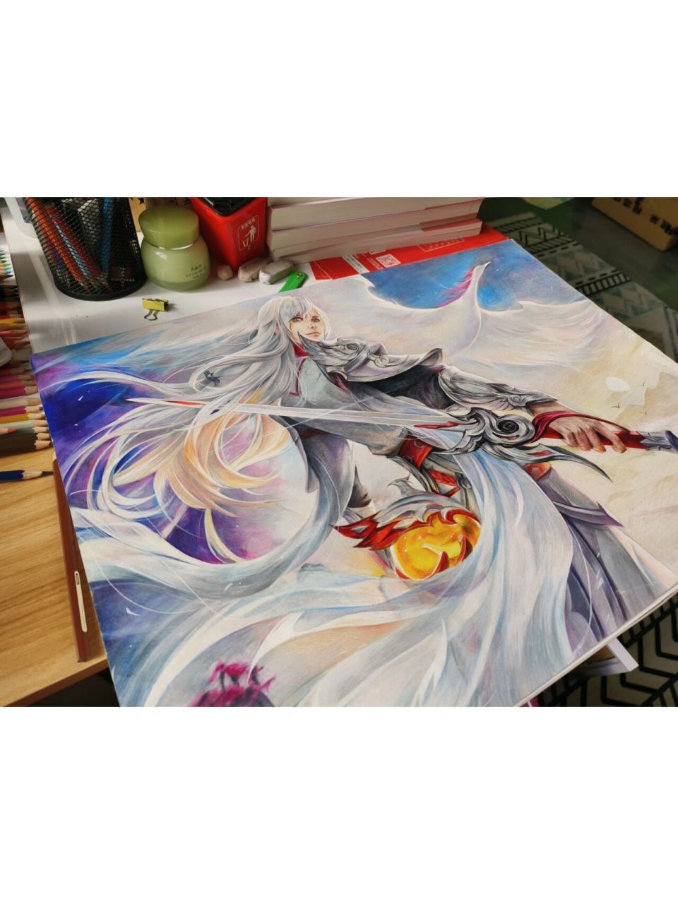 王者荣耀李白凤求凰绘画彩铅手绘 这副画呐,几乎隔了一年半多才重新