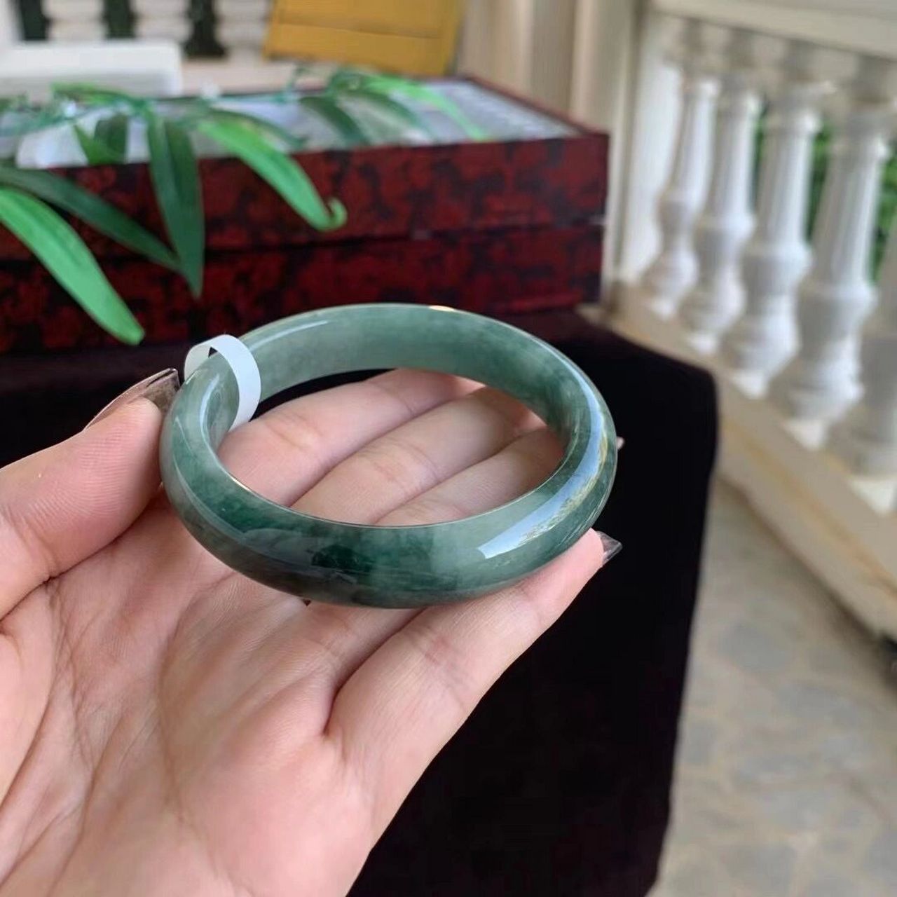 油青飘花翡翠手镯600得 原相机自然光实拍,所见即所得 编号665 福利