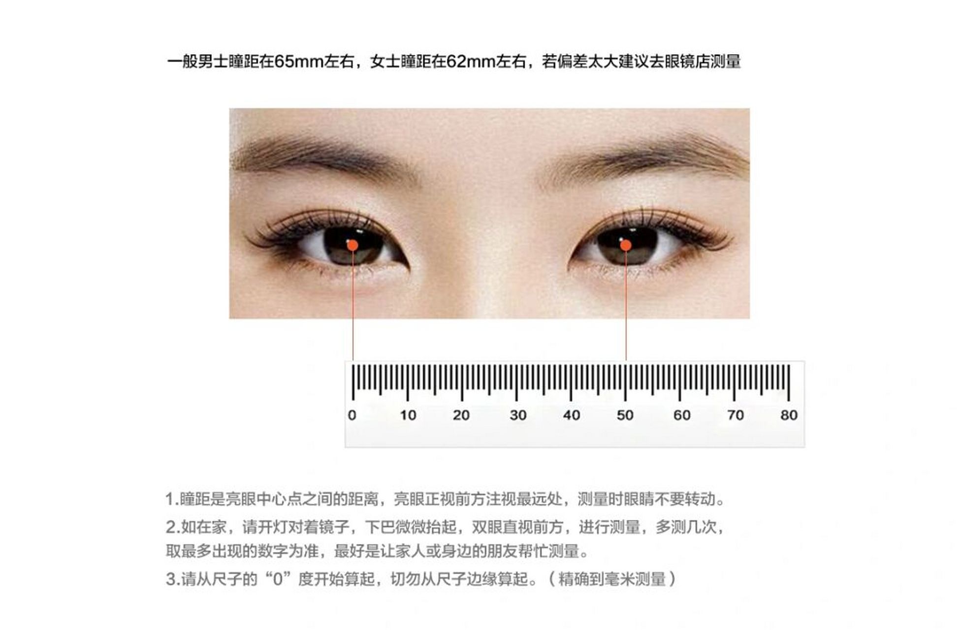 如何用尺子和笔灯自己测量瞳距? 1.与被测者相隔40cm的距离正面对坐,