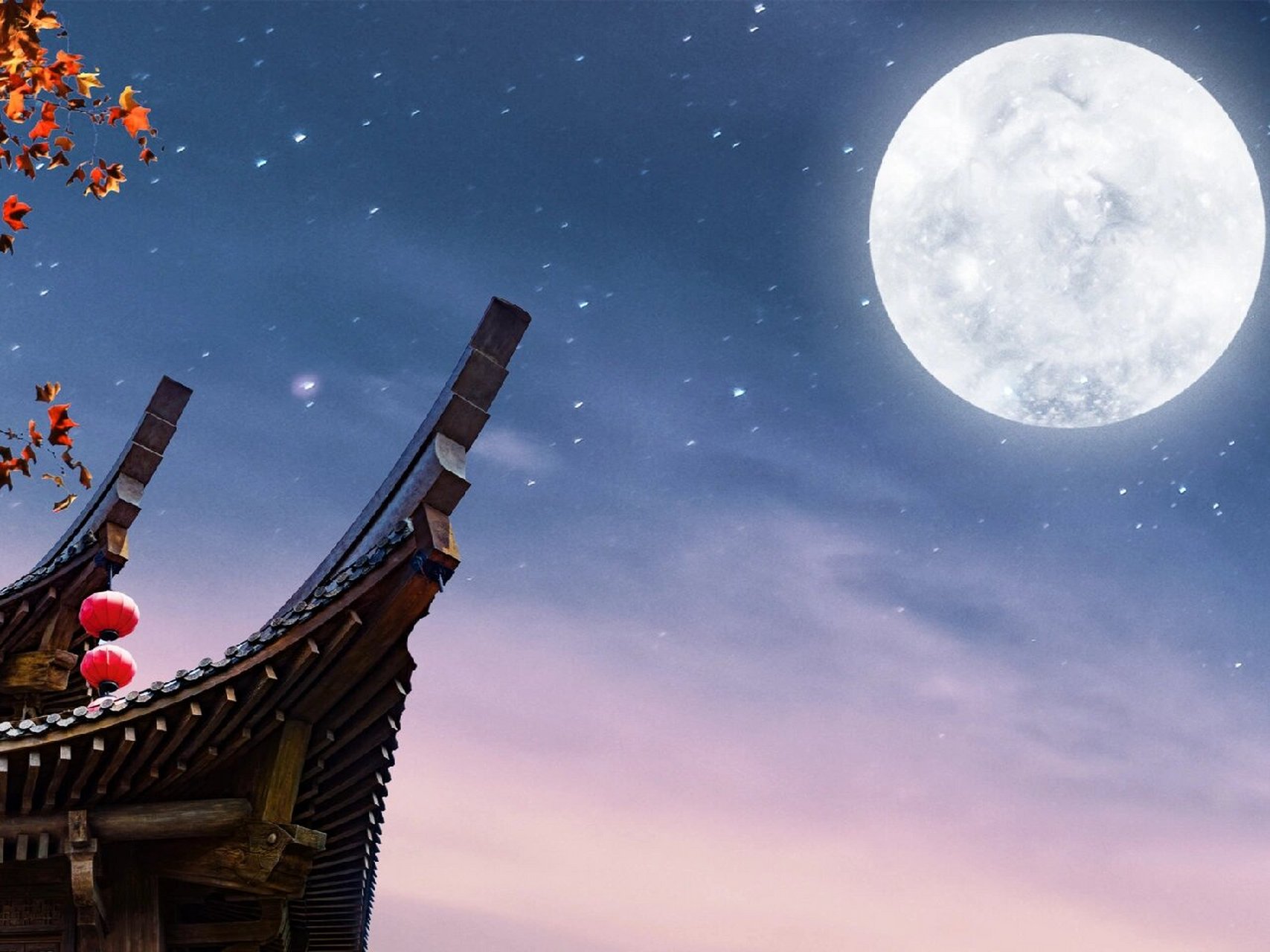 中秋月亮插画配图 中秋节临近 在中秋的夜晚 与亲人相聚的晚上想必是