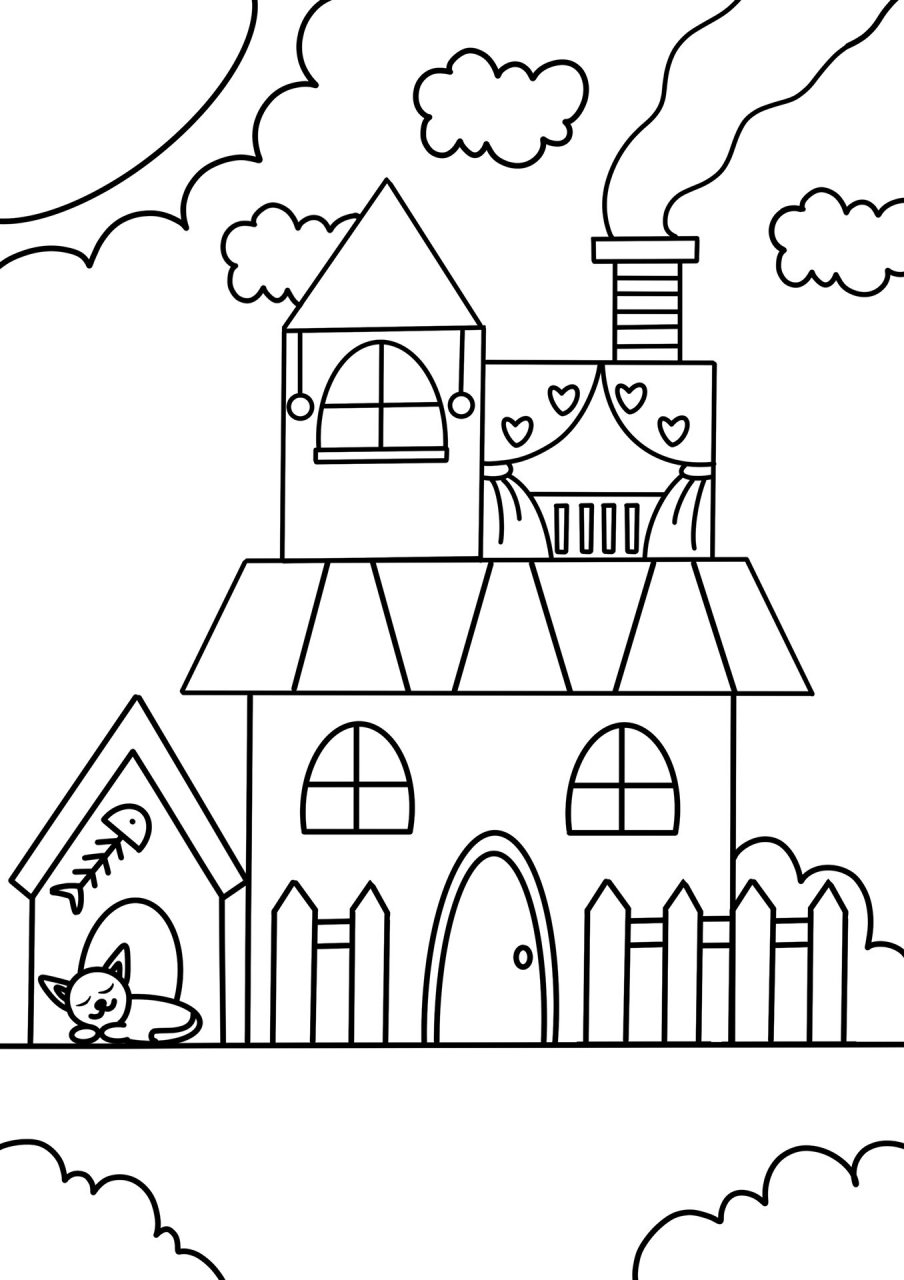 可爱的小房子🏠 房子🏠 创意画 儿童画 带线稿哦 适合4-6岁的小