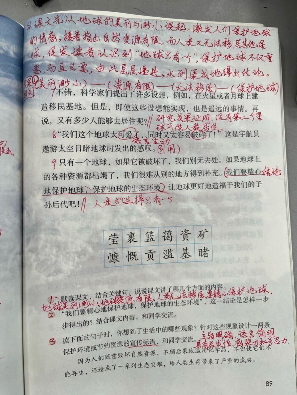 部编版六上19《只有一个地球》备课预习笔记 #课文批注# #课文预习
