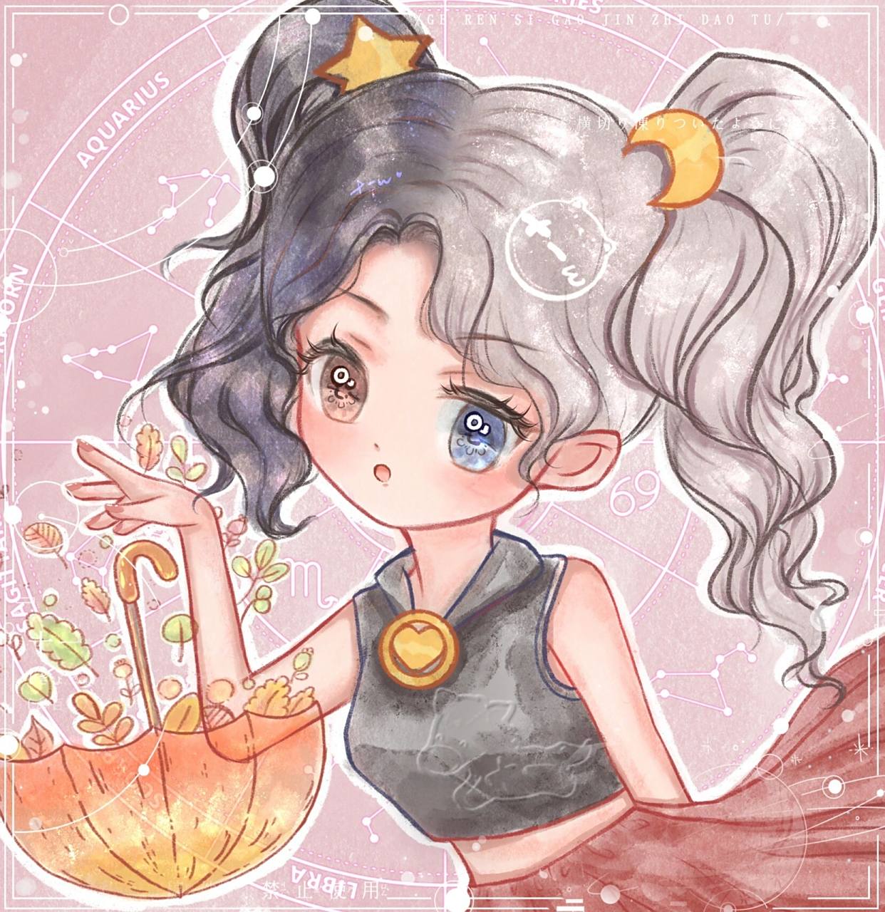 星座女孩/双子座76/q版头像 背景选择困难症又来了~ 画个自己的星座