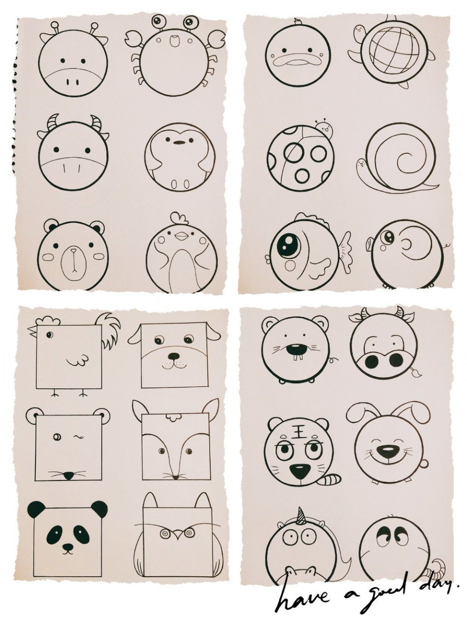 用圆形和正方形画可爱63 6165的小动物简笔画,简单又有趣,很