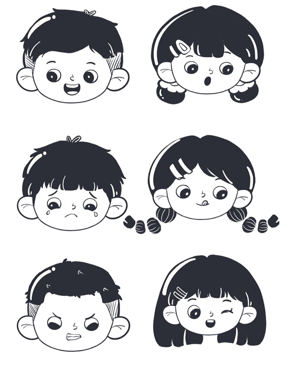 儿童画 | 黑白线描 | 幼师考编 | 表情画法 一起开画萌萌哒的人物啦