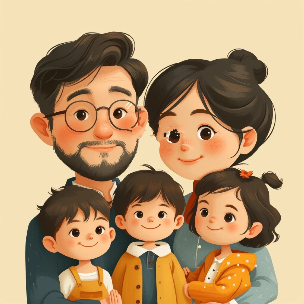 亲子头像 | 一家五口全家福儿女双全  掌心的五彩斑斓:一家五口亲子