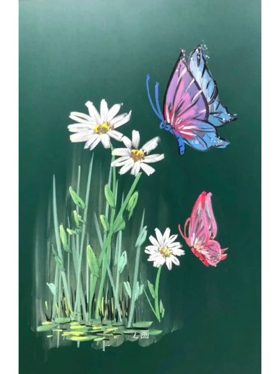 粉笔画一黑板报插图 蝶恋花(附教程)          昨天有网友要的蝴蝶的
