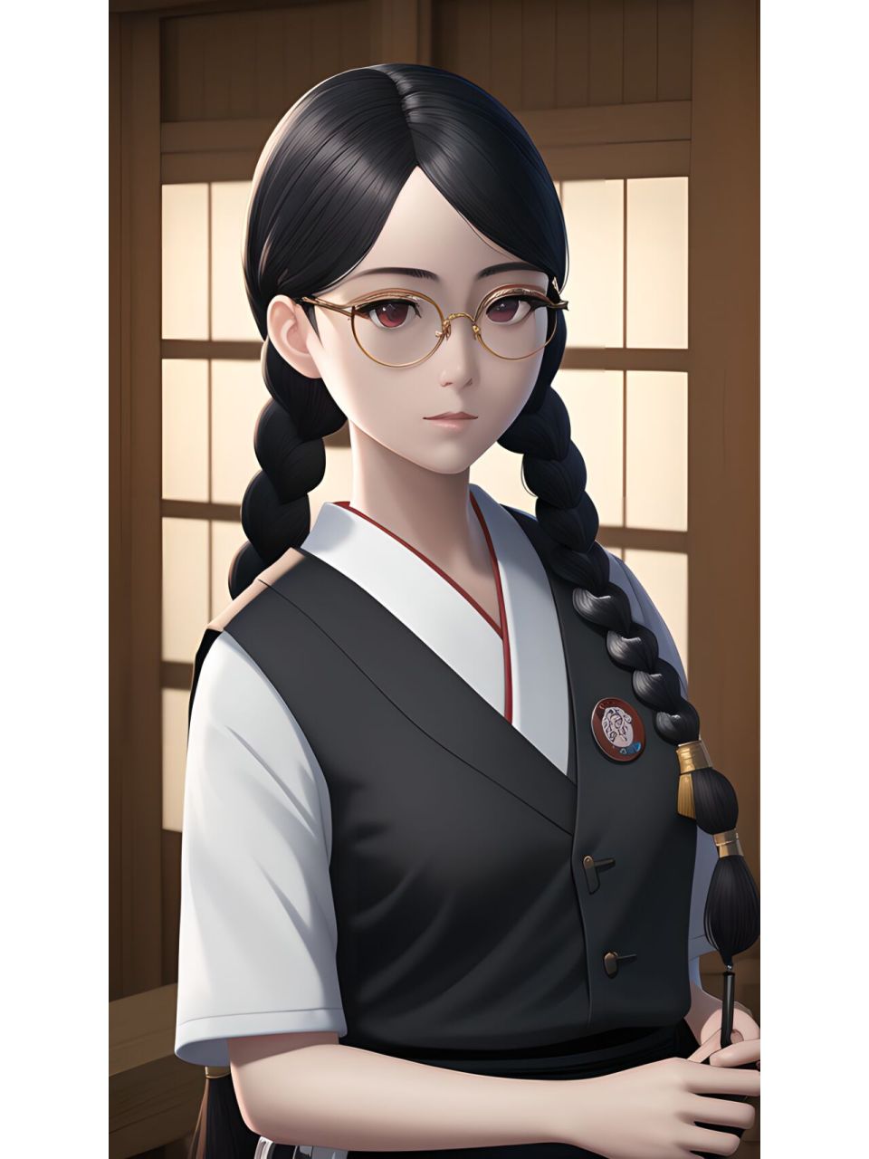 戴眼镜的麻花辫学习,动漫二次元绘画人物